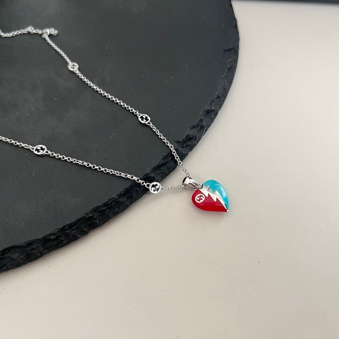 Double Gucci Interlocking Gucci Heart Lightning Charm Necklace product image 2, provided for visual reference and product