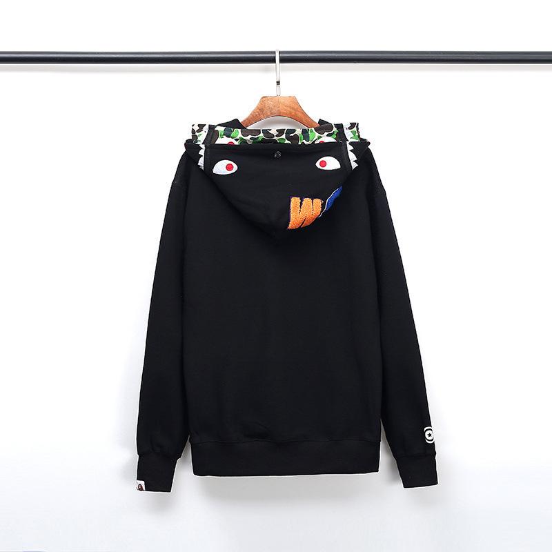Bathing Ape Hoodie Fall/Winter Double Hood Camouflage Shark Head Zipper Fleece Padded Coat Sweatshirt product image 4,
