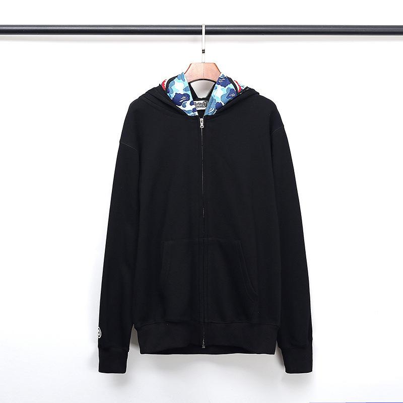 Bathing Ape Hoodie Fall/Winter Double Hood Camouflage Shark Head Zipper Fleece Padded Coat Sweatshirt product image 2,