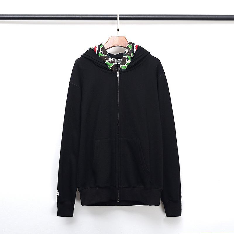 Bathing Ape Hoodie Fall/Winter Double Hood Camouflage Shark Head Zipper Fleece Padded Coat Sweatshirt product image 3,