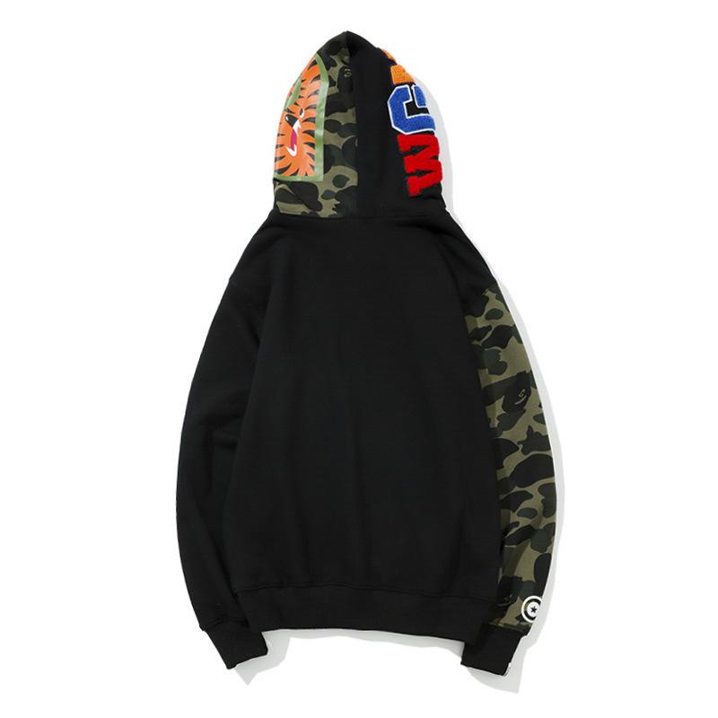 Bathing Ape Hoodie Printed Head Embroidered Green Camouflage Stitching Zipper Sweater Coat Men Hip Hop product image 2,