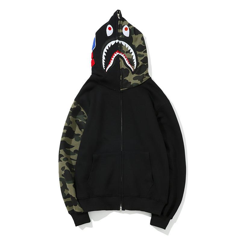 Bathing Ape Hoodie Printed Head Embroidered Green Camouflage Stitching Zipper Sweater Coat Men Hip Hop product image 1,