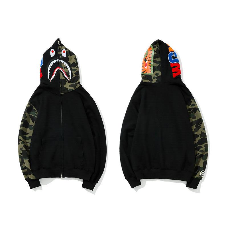 Bathing Ape Hoodie Printed Head Embroidered Green Camouflage Stitching Zipper Sweater Coat Men Hip Hop product image 3,