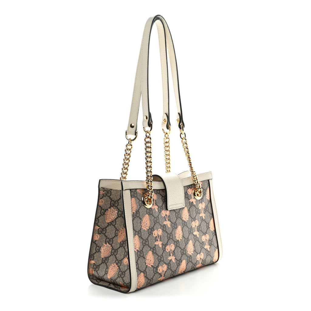 GG Supreme Monogram Berry Textured Dollar Calfskin Small Padlock Tote Beige Ebony Light Copper Mystic White product image 3,