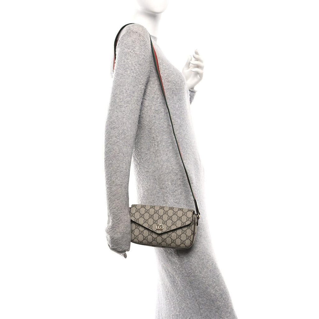GG Supreme Monogram Textured Dollar Calfskin Web Mini Ophidia Envelope Shoulder Bag Beige Ebony New Acero product image 2,