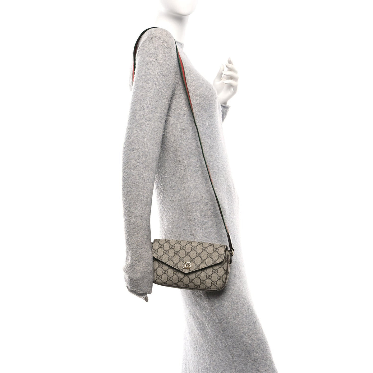 GG Supreme Monogram Textured Dollar Calfskin Web Mini Ophidia Envelope Shoulder Bag Beige Ebony New Acero product image 2,