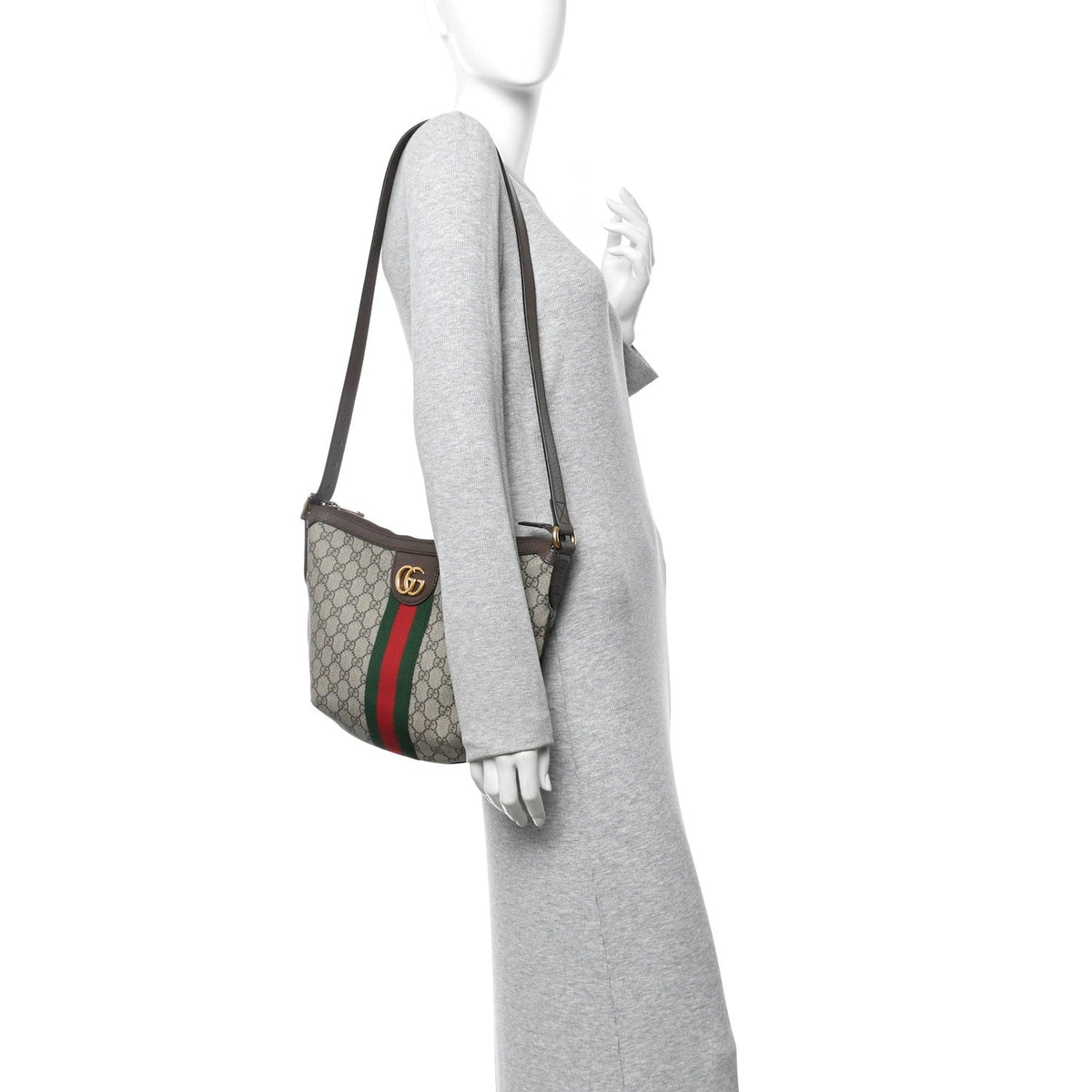 GG Supreme Monogram Web Small Ophidia Half Moon Hobo Brown product image 2, provided for visual reference and product detail
