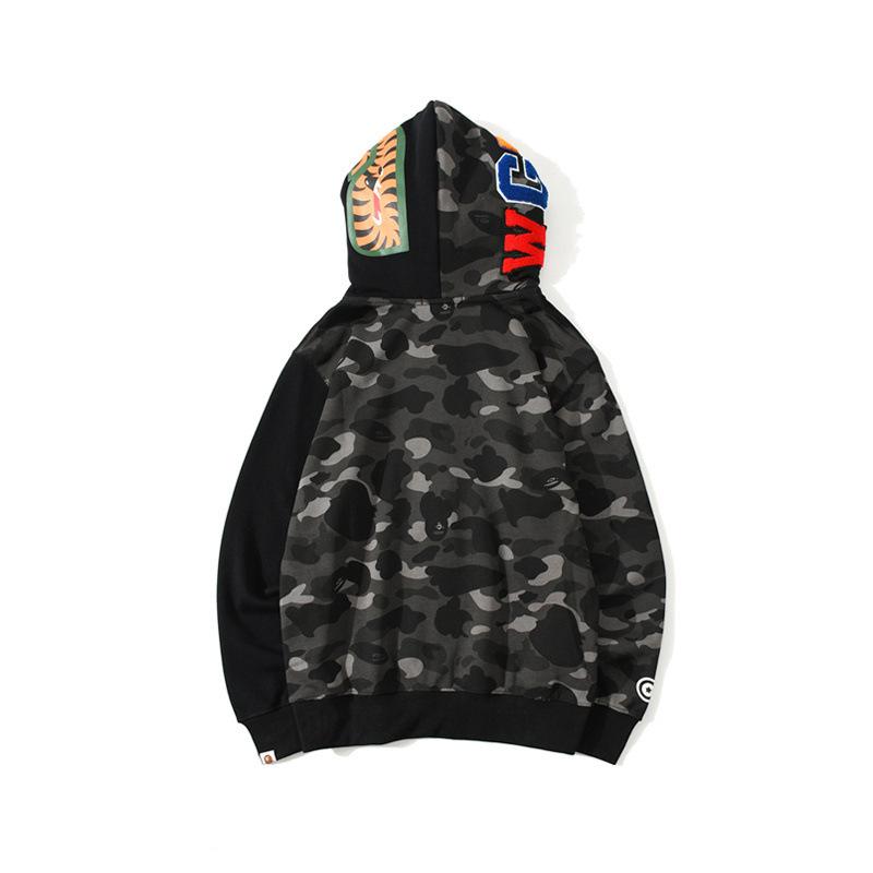 Bathing Ape Hoodie Autumn and Winter Camouflage Shark Double Hood Sweatshirt Couple Coat Hip Hop Men and Women product image