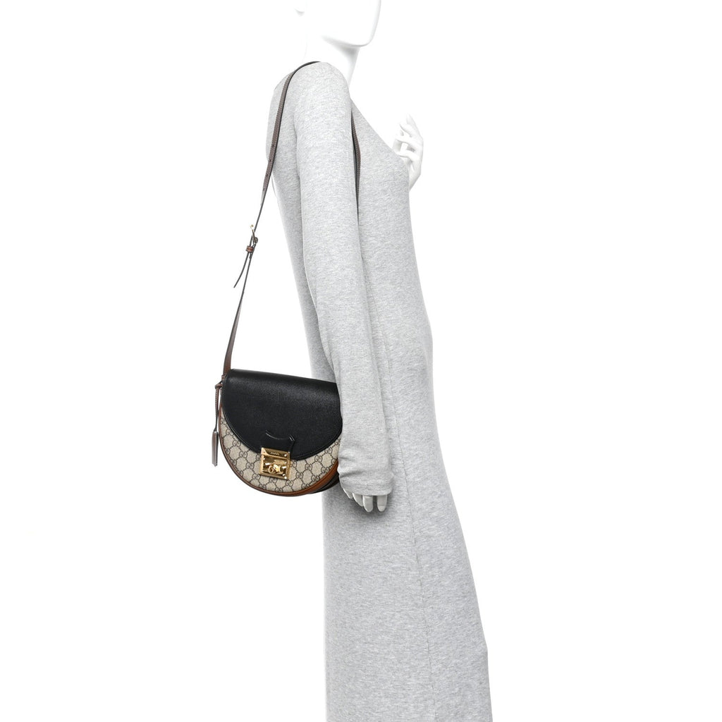 GG Supreme Monogram Calfskin Small Padlock Messenger Shoulder Bag Beige Black Cuir product image 2, provided for visual