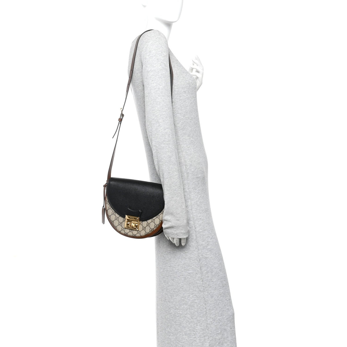 GG Supreme Monogram Calfskin Small Padlock Messenger Shoulder Bag Beige Black Cuir product image 2, provided for visual