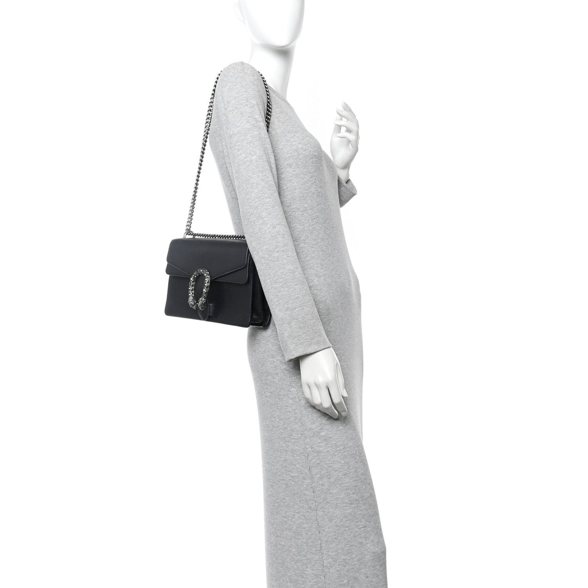 Pebbled Calfskin Small Dionysus Shoulder Bag Black product image 2, provided for visual reference and product detail review