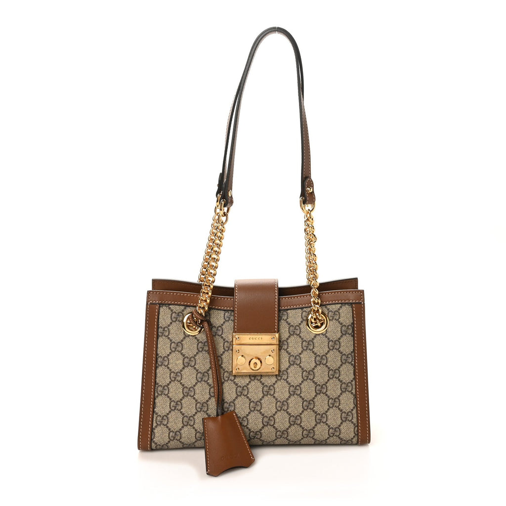 GG Supreme Monogram Calfskin Small Padlock Tote Beige Ebony Tuscany product image 1, provided for visual reference and