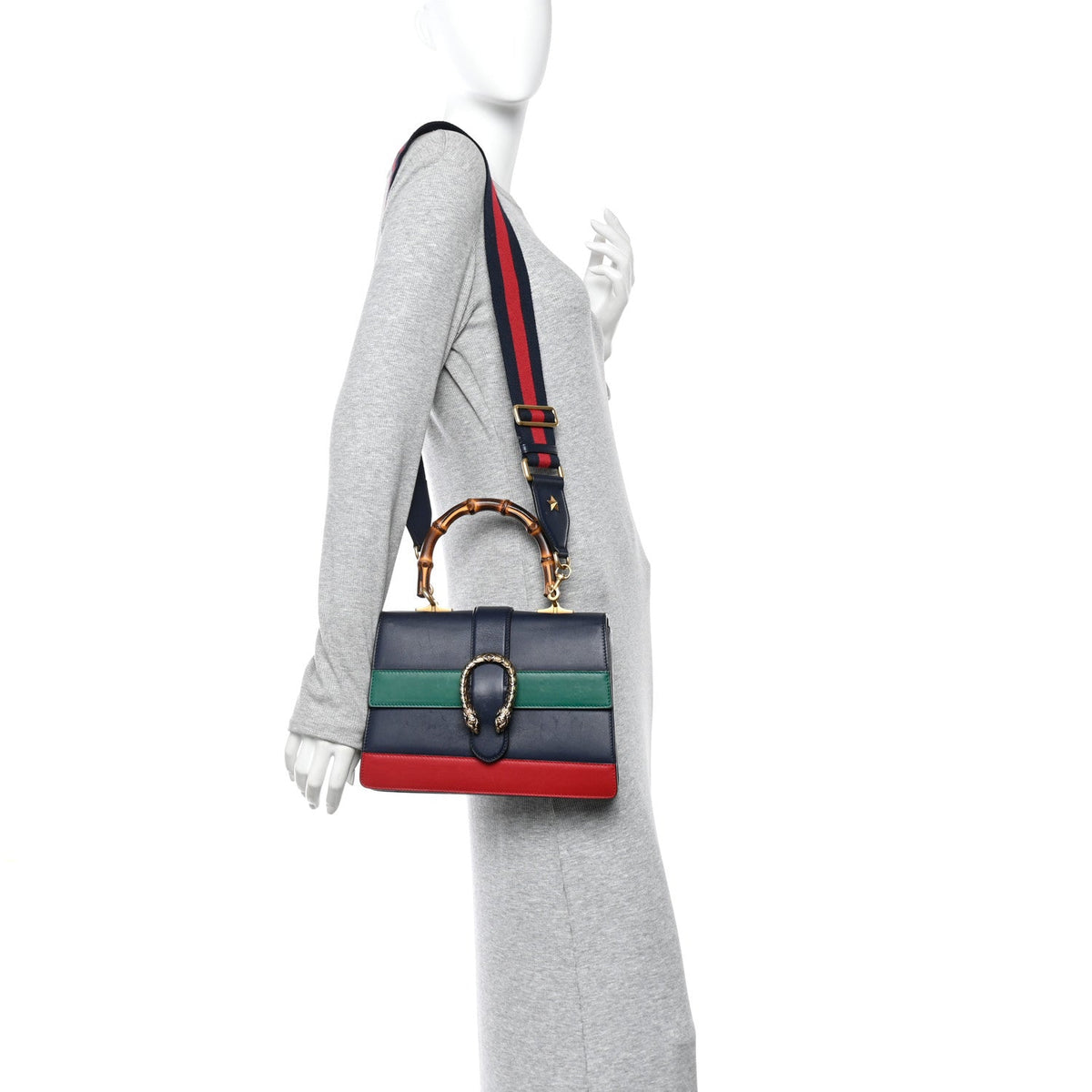 Moon Calfskin Bamboo Web Medium Dionysus Top Handle Bag Blue Emerald Hibiscus Red product image 2, provided for visual