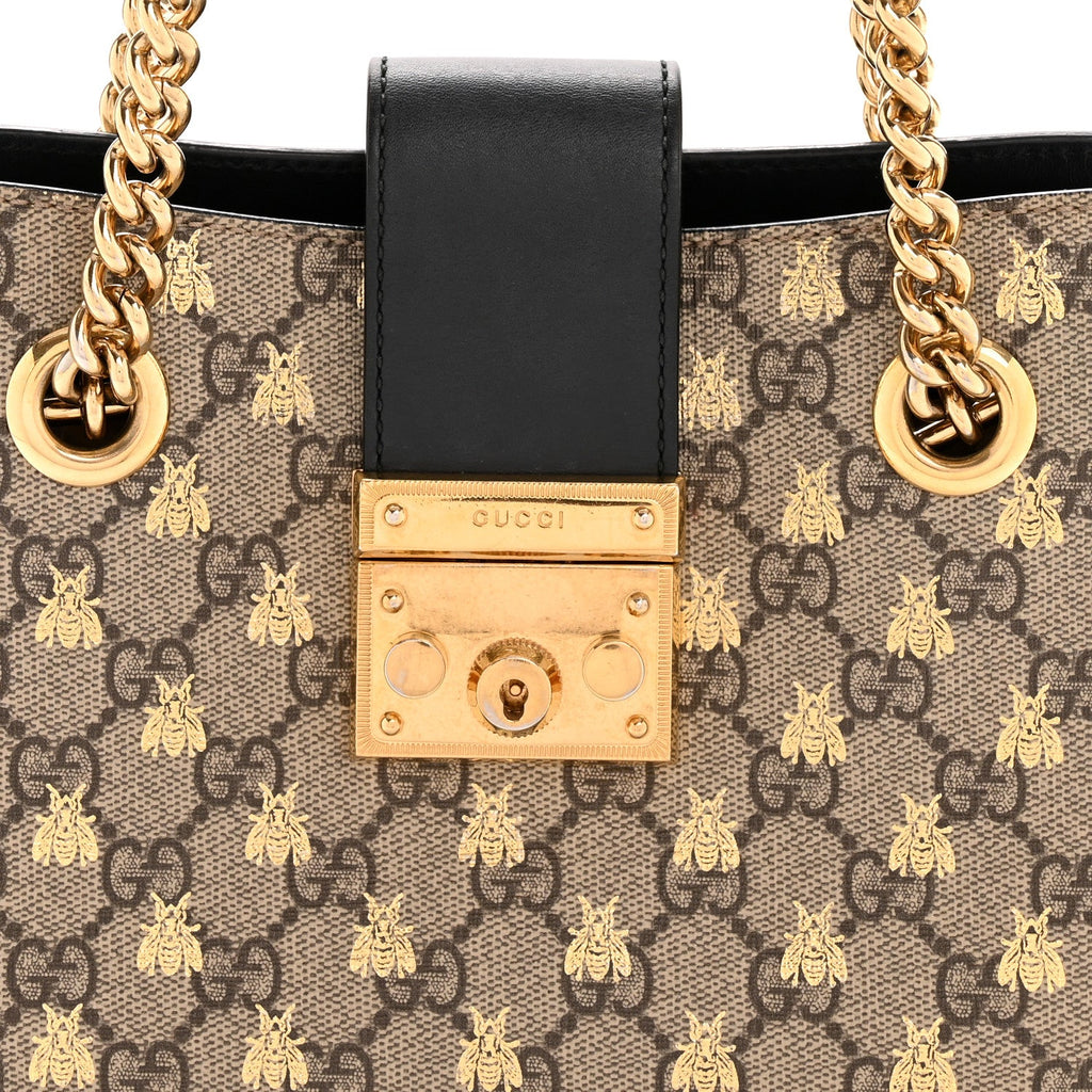GG Supreme Monogram Bees Small Padlock Tote Beige Oro Black product image 8, provided for visual reference and product