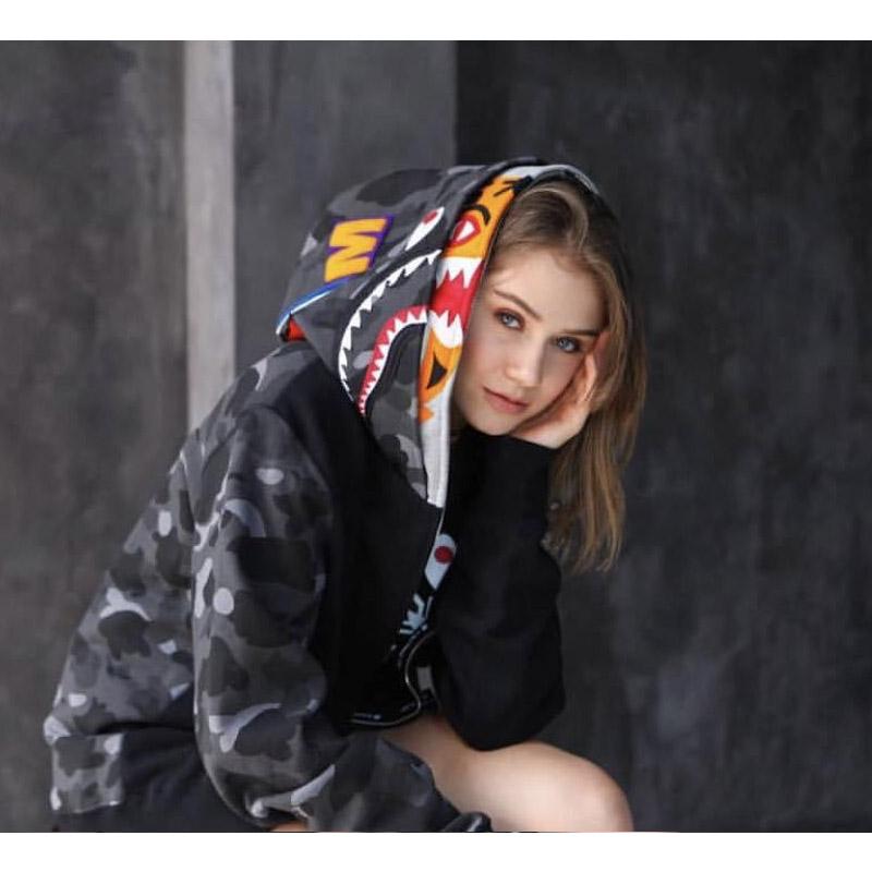 Bathing Ape Hoodie Tiger Head Shark Double Hood Sweater Camouflage Hoodie Youth Hooded Sweater Casual Coat product image 2,