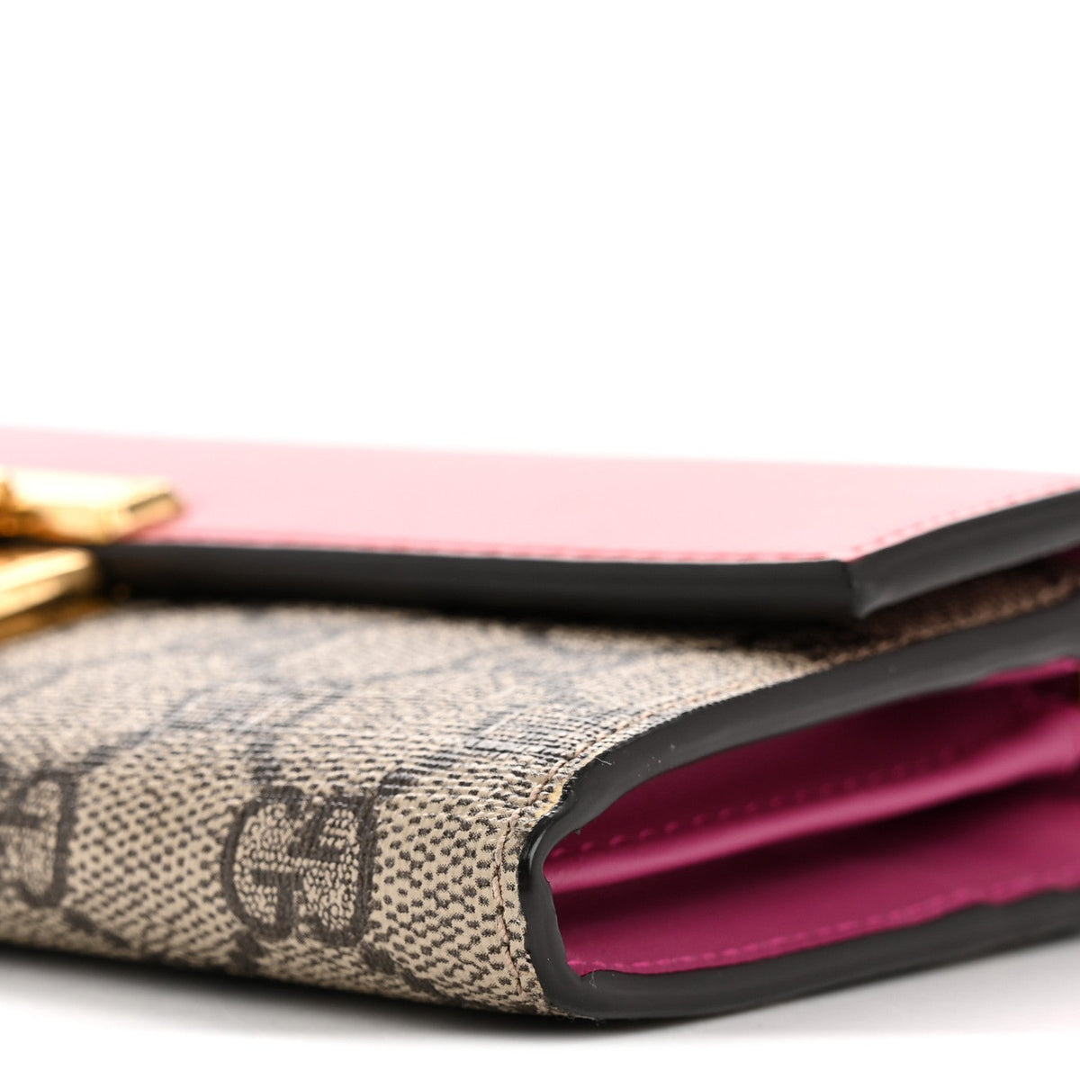 GG Supreme Monogram Moon Calfskin Padlock Continental Chain Wallet Beige Ebony Hibiscus Red New Rosette product image 10,