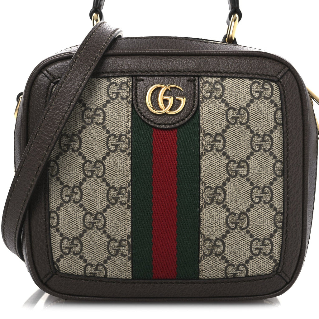 GG Supreme Monogram Textured Dollar Calfskin Mini Ophidia Top Handle Square Shoulder Bag Beige Ebony New Acero product image