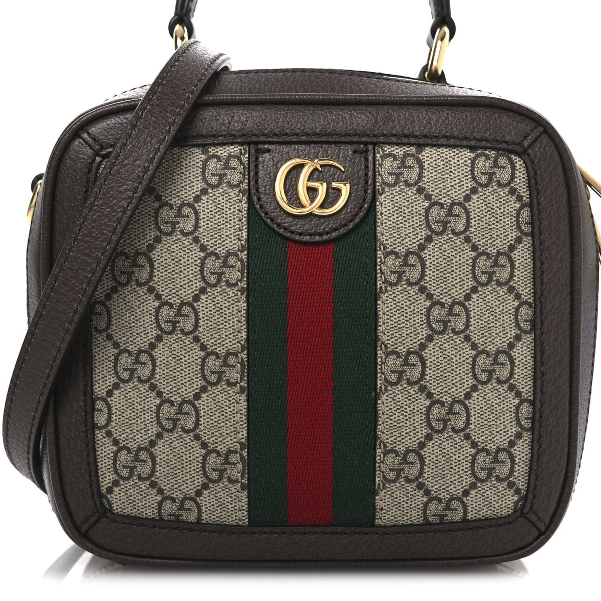 GG Supreme Monogram Textured Dollar Calfskin Mini Ophidia Top Handle Square Shoulder Bag Beige Ebony New Acero product image