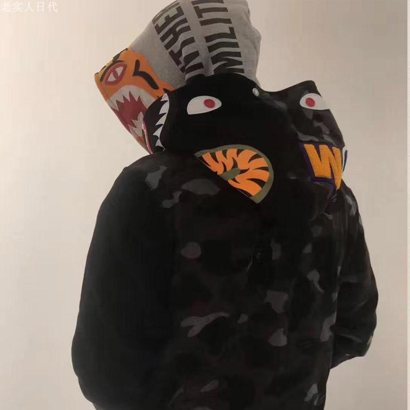 Bathing Ape Hoodie Tiger Head Shark Double Hood Sweater Camouflage Hoodie Youth Hooded Sweater Casual Coat product image 3,