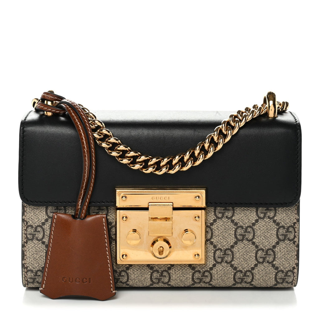 GG Supreme Monogram Calfskin Small Padlock Shoulder Bag Beige Black Cuir product image 1, provided for visual reference and