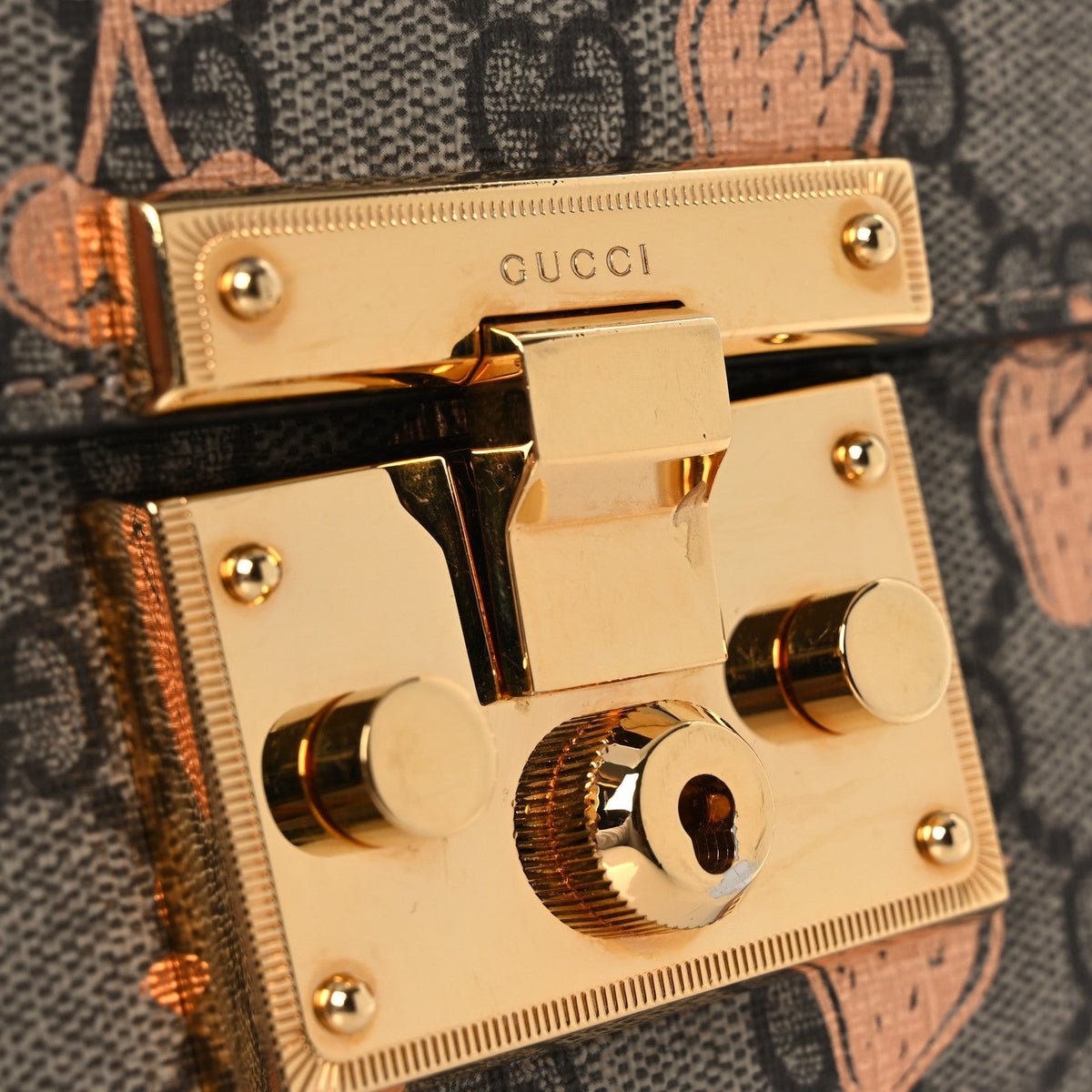 GG Supreme Monogram Berry Textured Dollar Calfskin Small Padlock Shoulder Bag Beige Ebony Light Copper Mystic White product