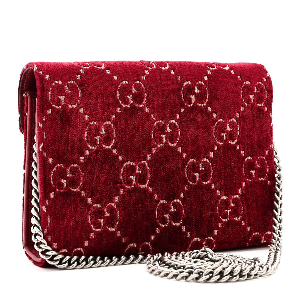 Velvet GG Monogram Mini Dionysus Chain Wallet Red Cipria product image 3, provided for visual reference and product detail
