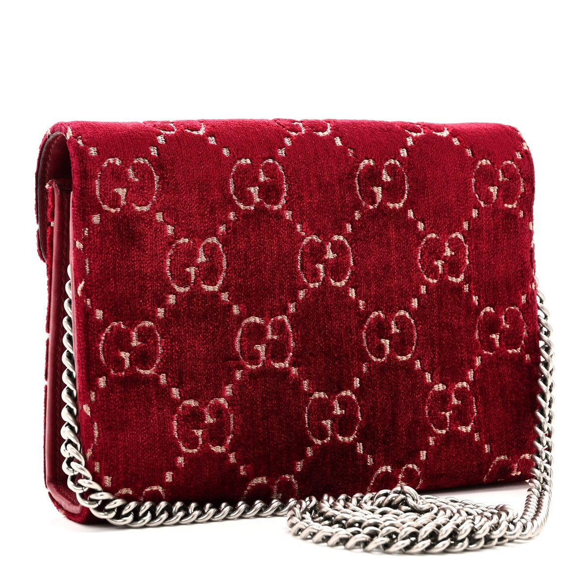 Velvet GG Monogram Mini Dionysus Chain Wallet Red Cipria product image 3, provided for visual reference and product detail