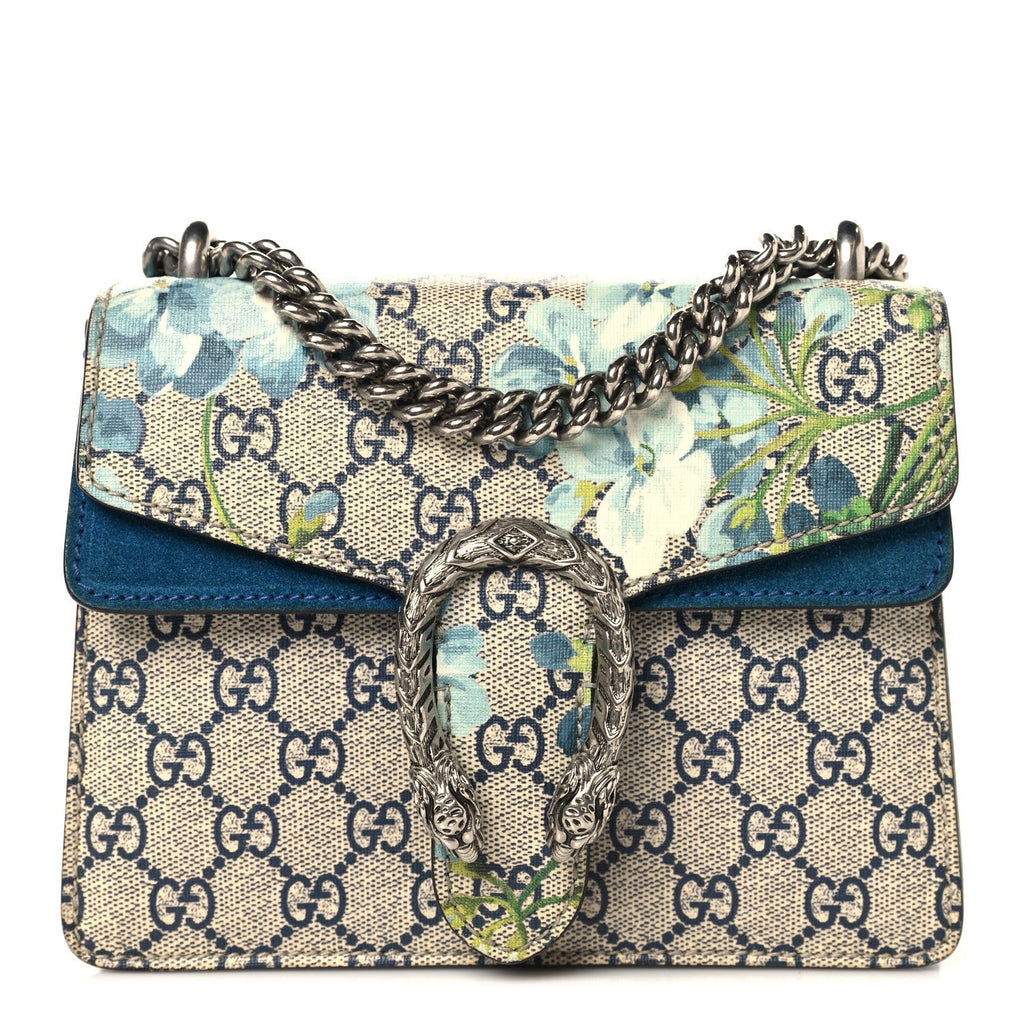 GG Supreme Monogram Blooms Mini Dionysus Shoulder Bag Beige Navy Vintage Blue product image 1, provided for visual reference