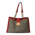 GG Supreme Monogram Medium Padlock Tote Hibiscus Red product image 1, provided for visual reference and product detail review