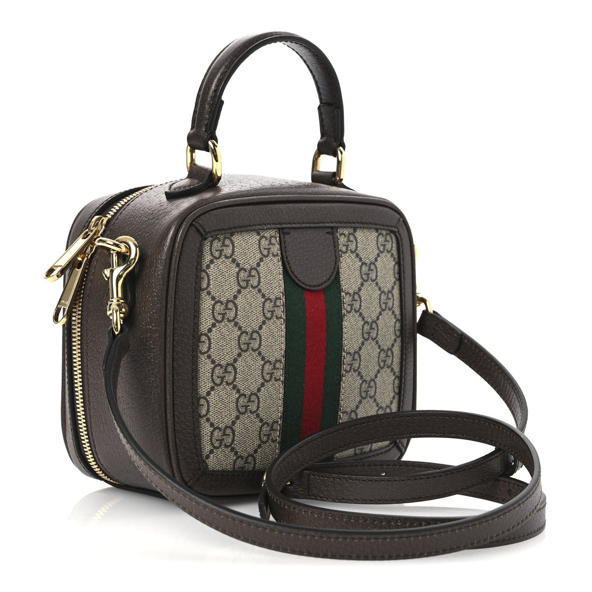 GG Supreme Monogram Textured Dollar Calfskin Mini Ophidia Top Handle Square Shoulder Bag Beige Ebony New Acero product image