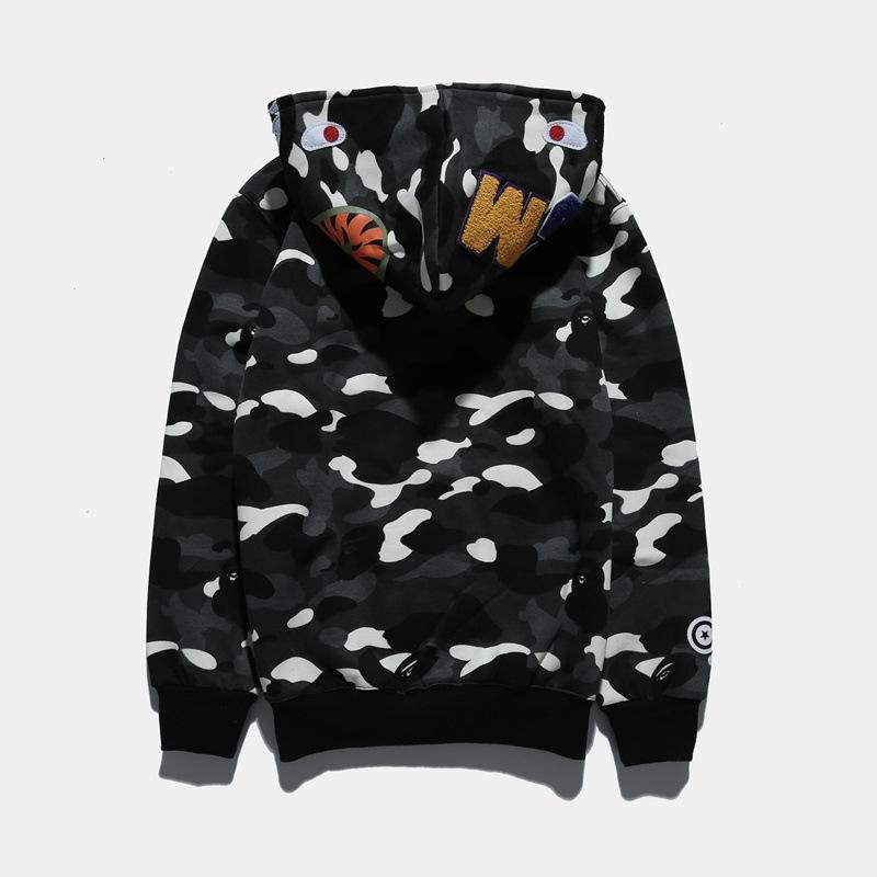 Bathing Ape Hoodie Autumn and Winter Men Shark Luminous Camouflage Brushed Shark Sweater Men Hooded Casual Coat product