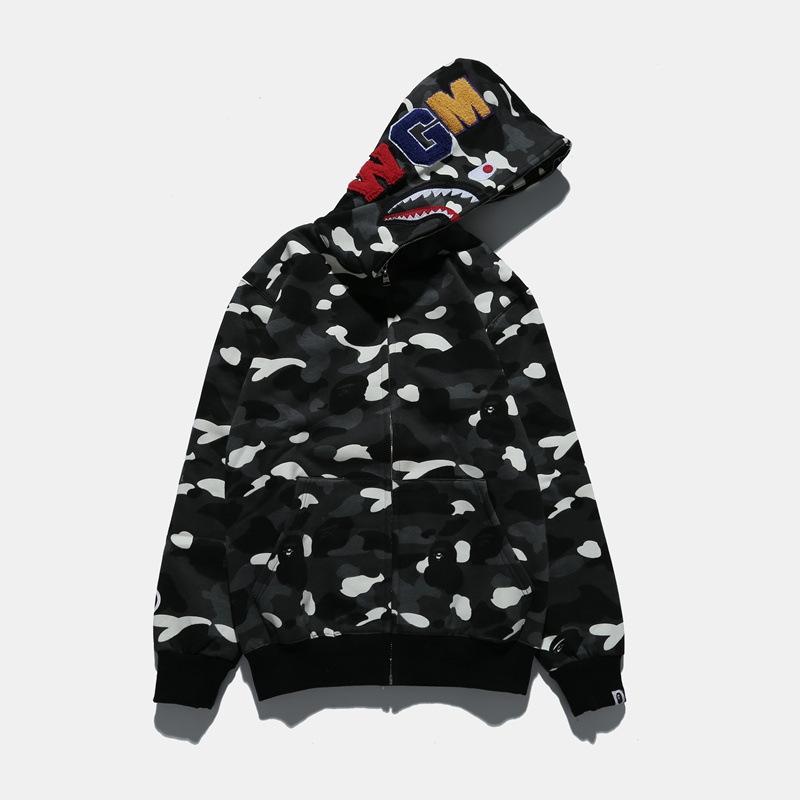 Bathing Ape Hoodie Autumn and Winter Men Shark Luminous Camouflage Brushed Shark Sweater Men Hooded Casual Coat product