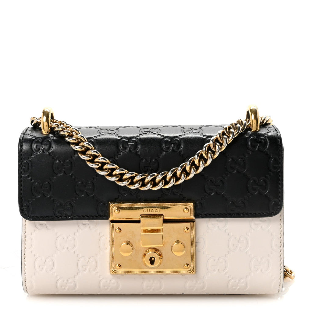 Guccissima Small Padlock Shoulder Bag Black White product image 1, provided for visual reference and product detail review