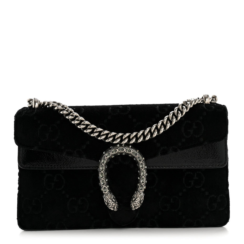 Velvet Skipper Crystal GG Monogram Small Dionysus Shoulder Bag Black Black Diamond product image 1, provided for visual