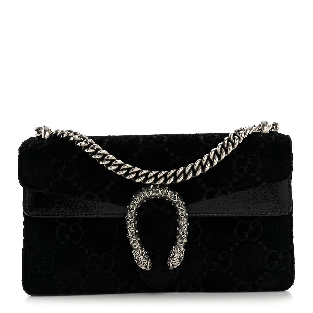 Velvet Skipper Crystal GG Monogram Small Dionysus Shoulder Bag Black Black Diamond product image 1, provided for visual