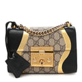 Calfskin GG Supreme Monogram Small Padlock Shoulder Bag Black Gold product image 1, provided for visual reference and