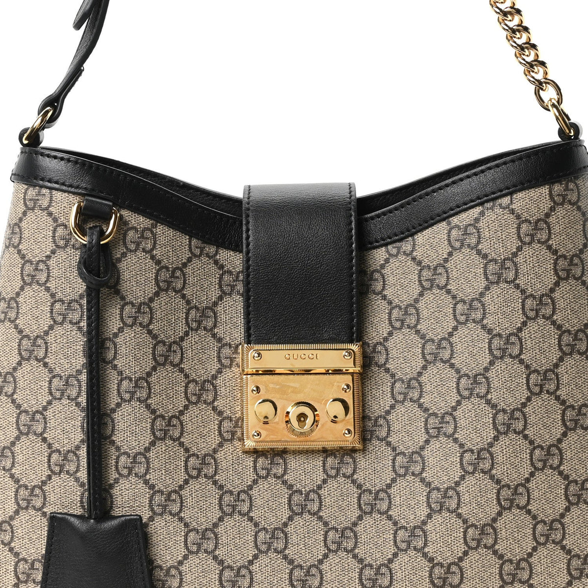 GG Supreme Monogram Medium Padlock Shoulder Bag Black product image 7, provided for visual reference and product detail