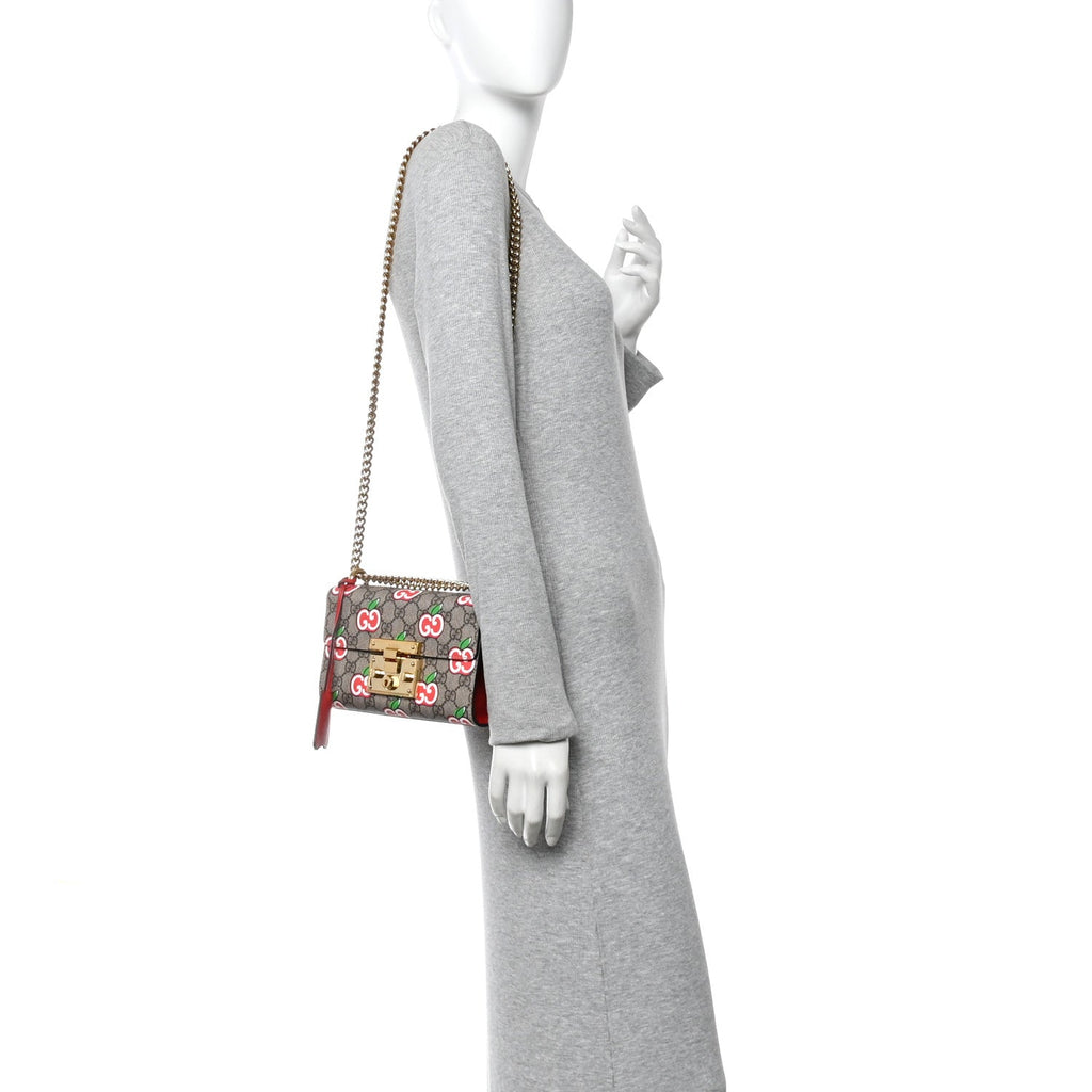 GG Supreme Monogram Apple Small Padlock Shoulder Bag Beige Multicolor Lobster Red product image 2, provided for visual