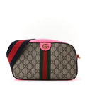 GG Supreme Monogram Textured Dollar Calfskin Web Ophidia Small Crossbody Bag Beige Ebony Fuchsia product image 1, provided