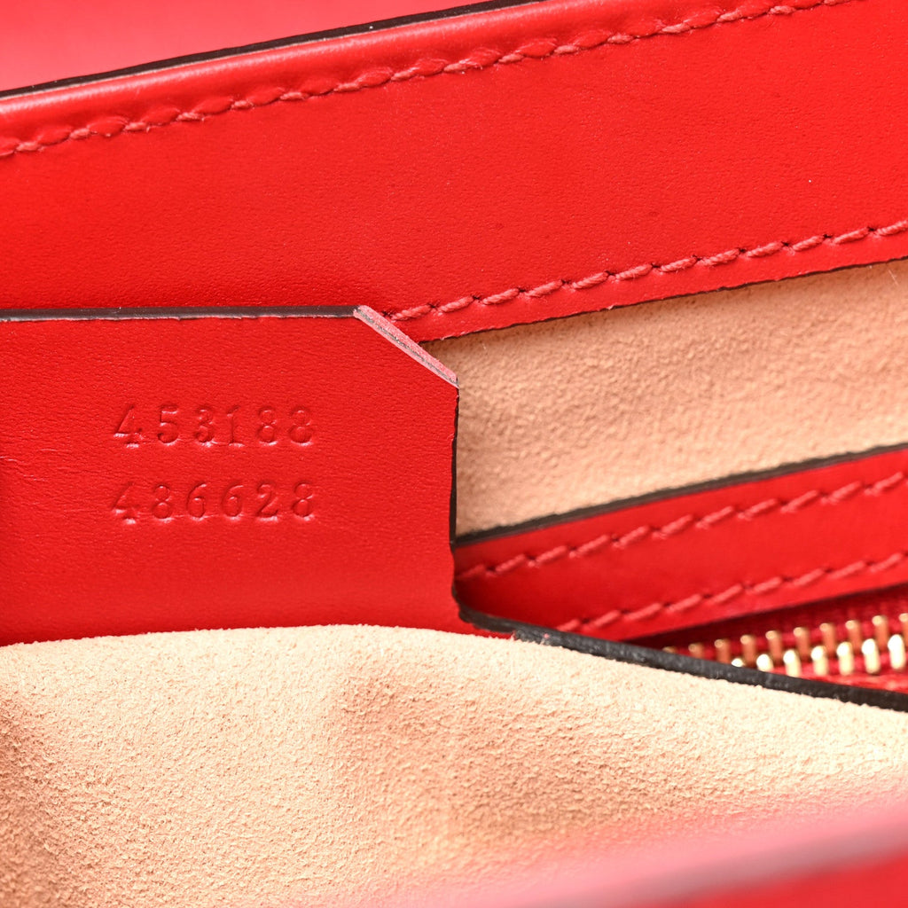 Guccissima Signature Small Padlock Top Handle Bag Hibiscus Red product image 7, provided for visual reference and product
