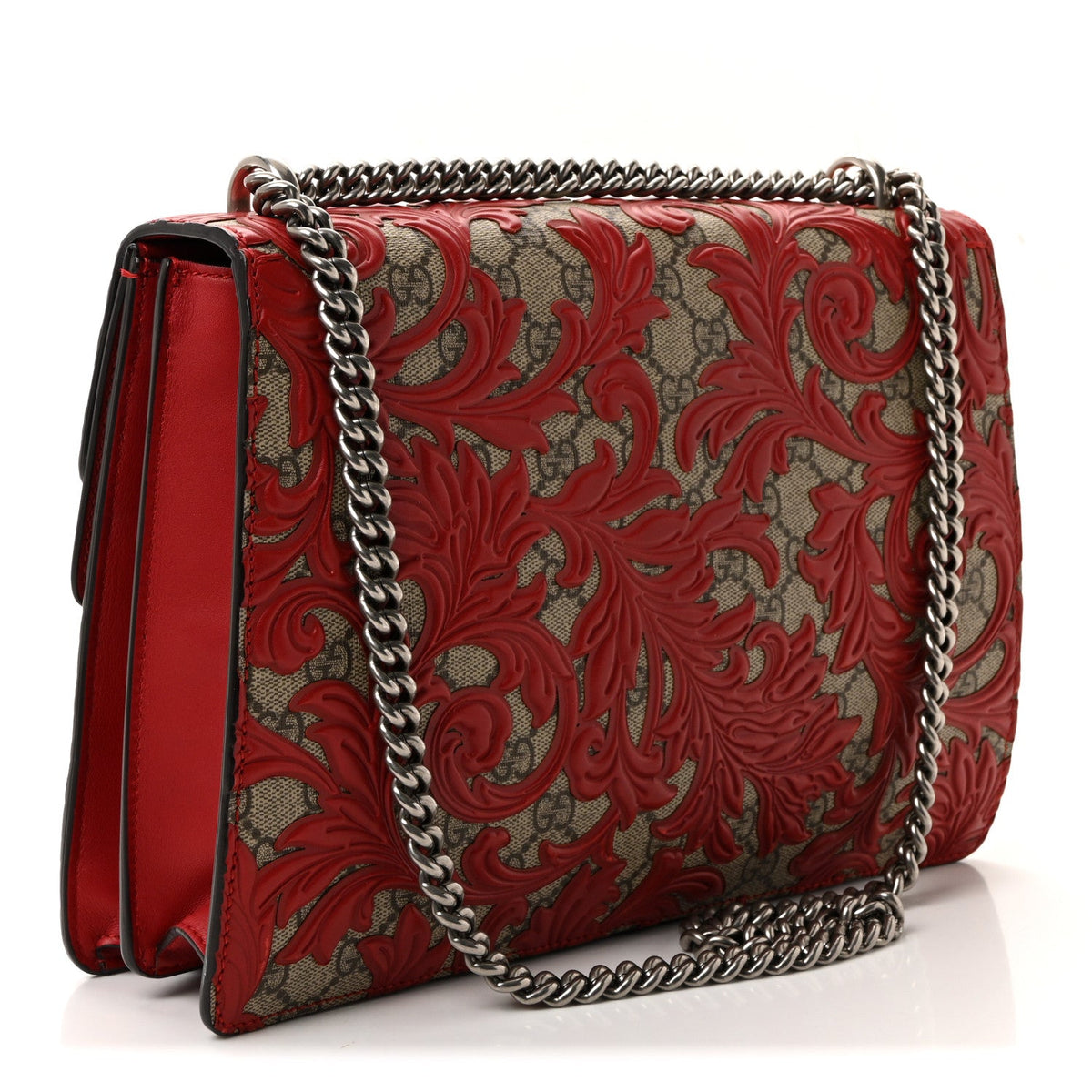 GG Supreme Monogram Arabesque Medium Dionysus Shoulder Bag Hibiscus Red product image 3, provided for visual reference and