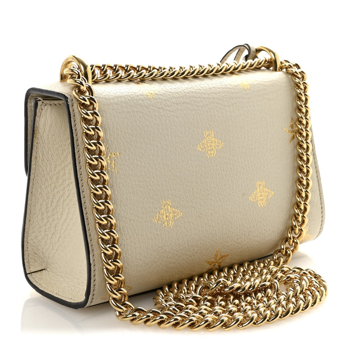 Grained Calfskin Bee Star Small Padlock Shoulder Bag White product image 3, provided for visual reference and product detail