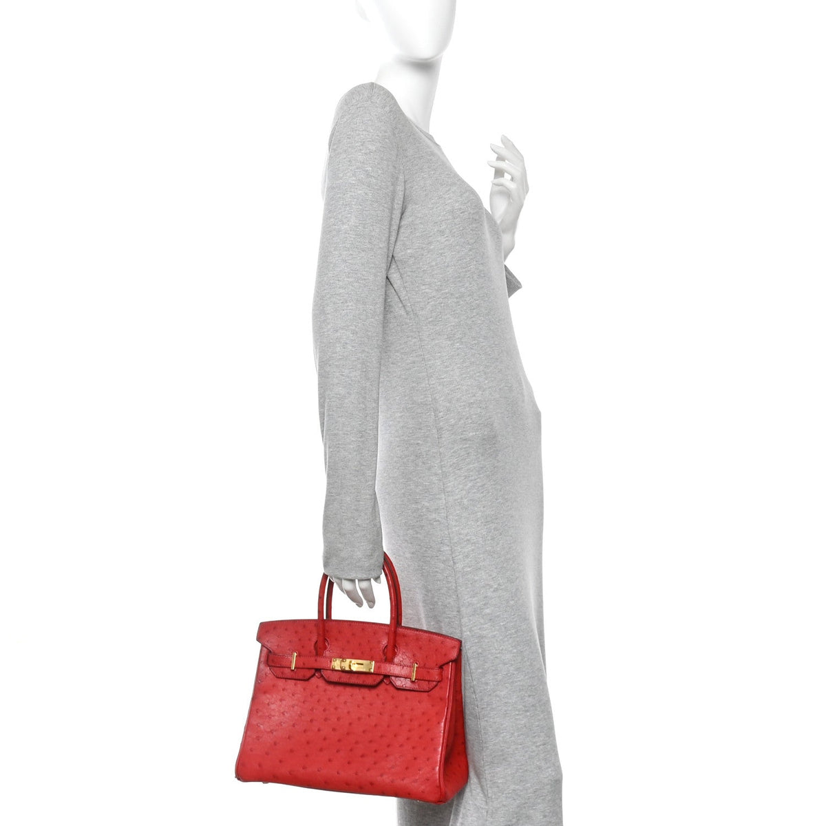 Ostrich Birkin 30 Rouge Vif product image 2, provided for visual reference and product detail review