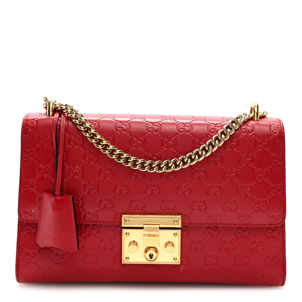 Guccissima Medium Padlock Shoulder Bag Hibiscus Red product image 1, provided for visual reference and product detail review