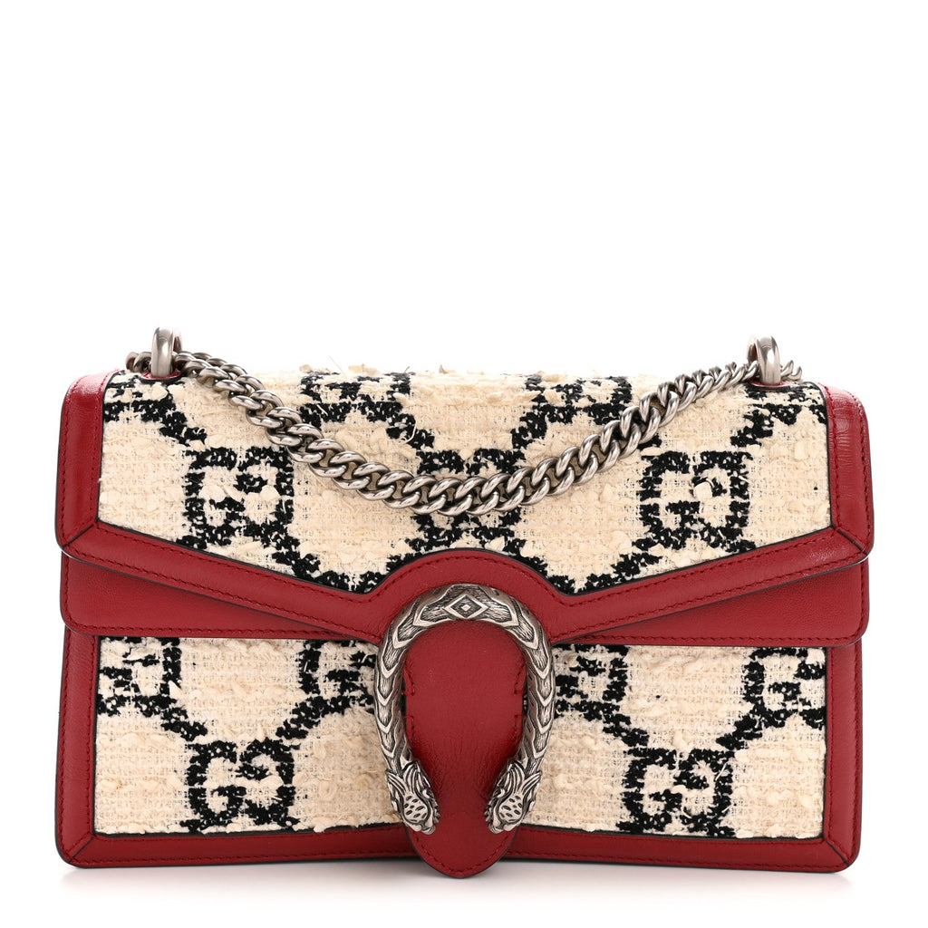 Tweed GG Monogram Small Dionysus Shoulder Bag White Black Romantic Cherry product image 1, provided for visual reference and