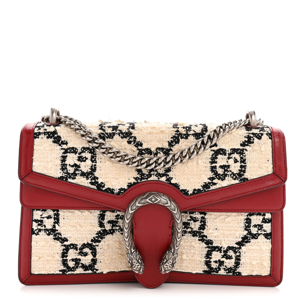 Tweed GG Monogram Small Dionysus Shoulder Bag White Black Romantic Cherry product image 1, provided for visual reference and