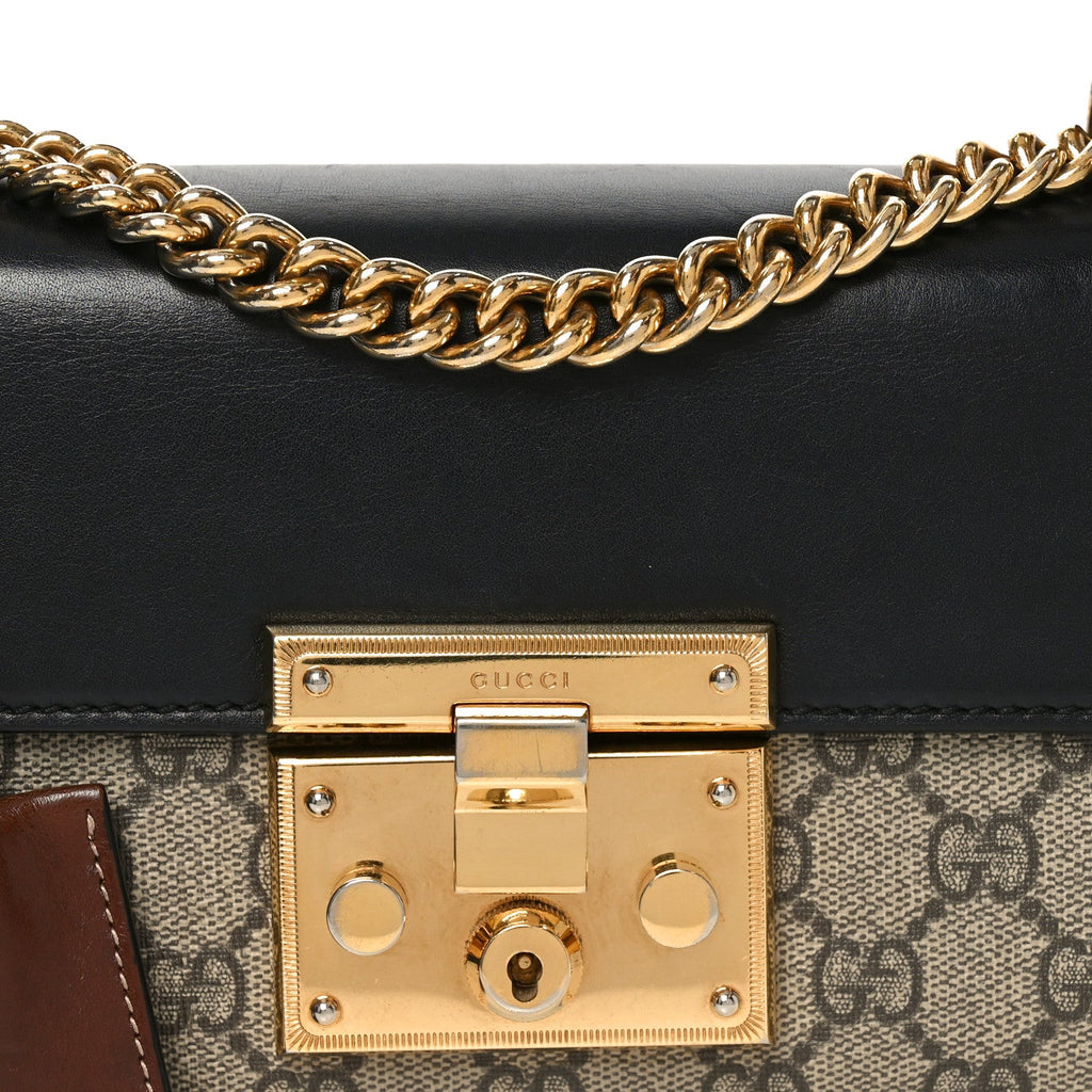 GG Supreme Monogram Calfskin Small Padlock Shoulder Bag Beige Black Cuir product image 8, provided for visual reference and