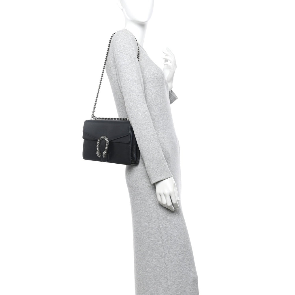 Pebbled Calfskin Small Dionysus Shoulder Bag Black product image 2, provided for visual reference and product detail review