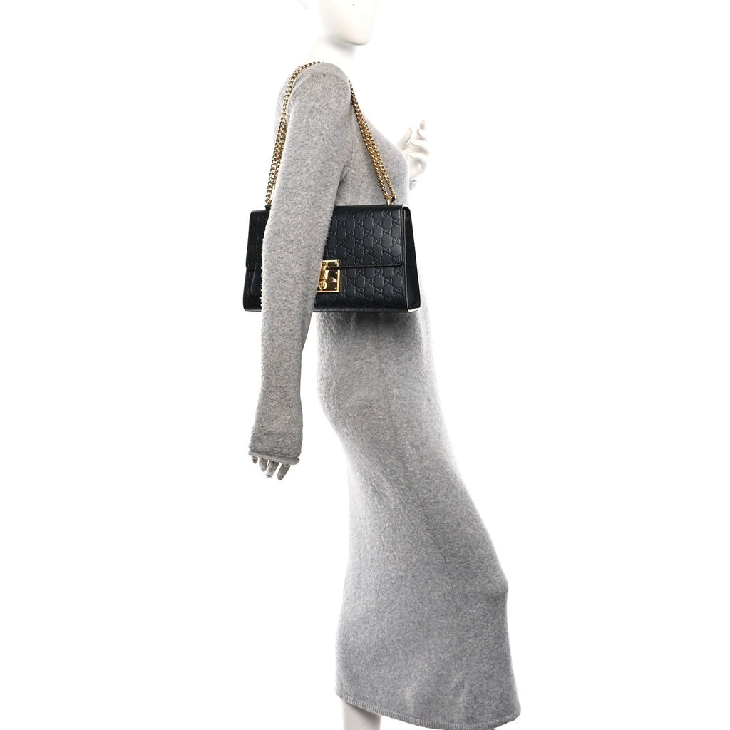 Guccissima Medium Padlock Shoulder Bag Black product image 2, provided for visual reference and product detail review
