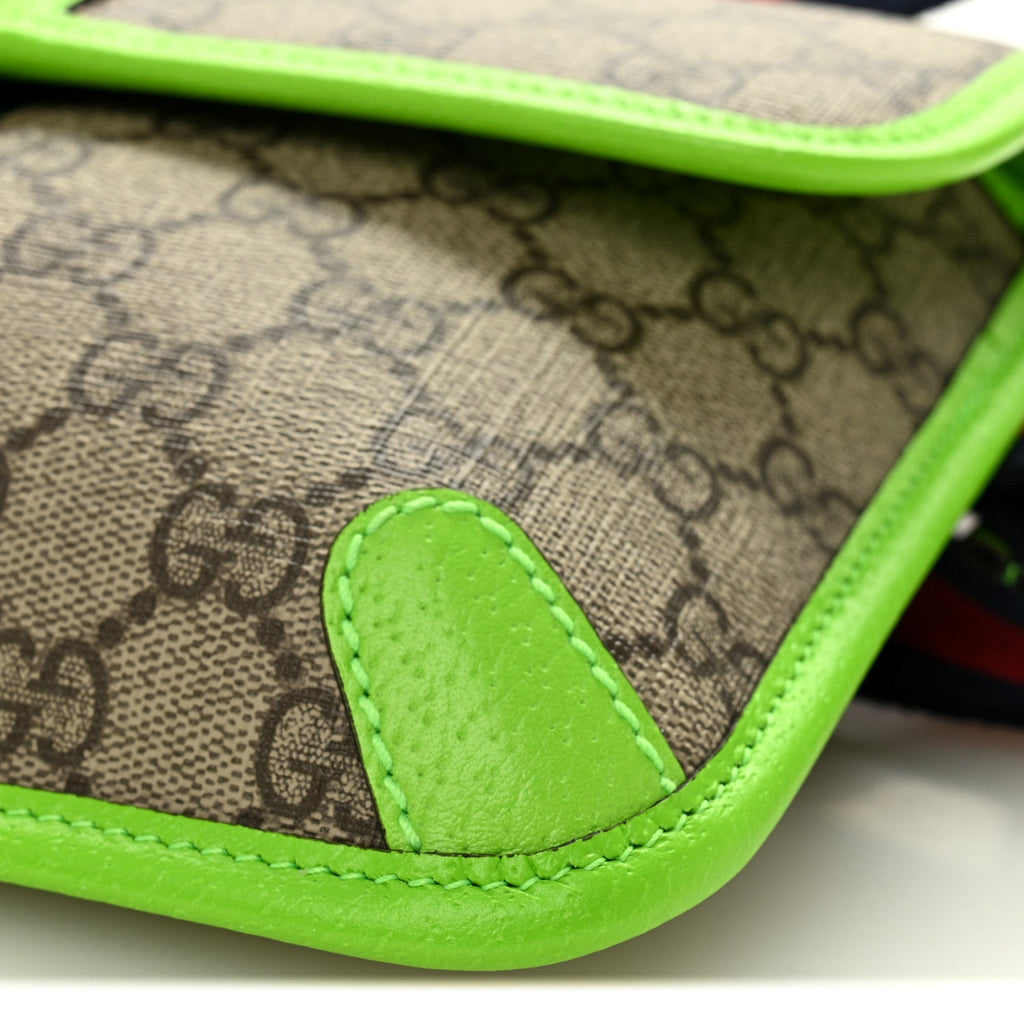 GG Supreme Monogram Web Small Ophidia Belt Bag Beige Ebony Electric Green product image 10, provided for visual reference